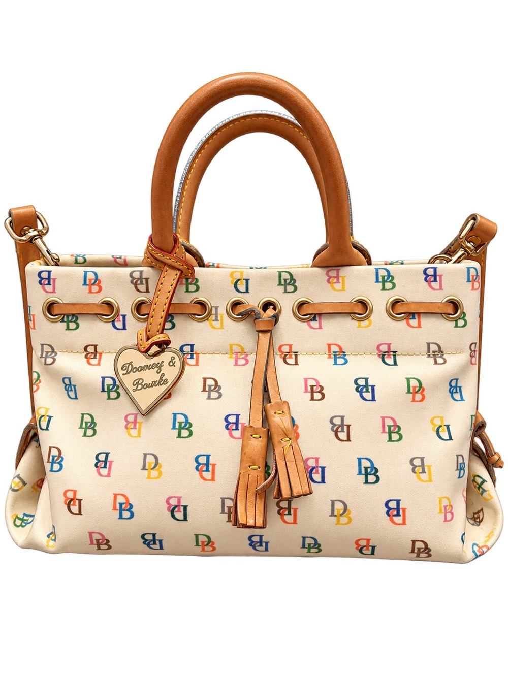 Dooney & Bourke Multicolor DB Logo Canvas Satchel with Tan Trim